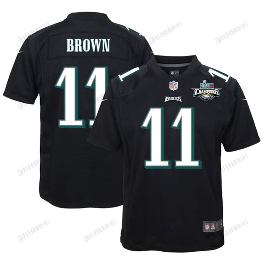 A.J. Brown 11 Philadelphia Eagles Super Bowl LVII Champions 2 Stars Youth Game Jersey - Black